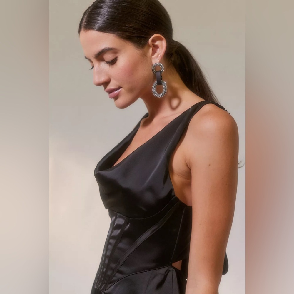 Urban Outfitters Black UO Helena Satin Corset Slip Mini Dress Size M - Picture 2 of 16